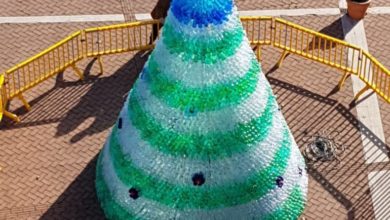 A San Cesareo l'albero di Natale ecologico con bottiglie di plastica